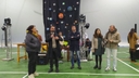 Rappresentanti dell'Amministrazione, referente operativo del Nodo e Youth worker presentano il progetto durante l'evento