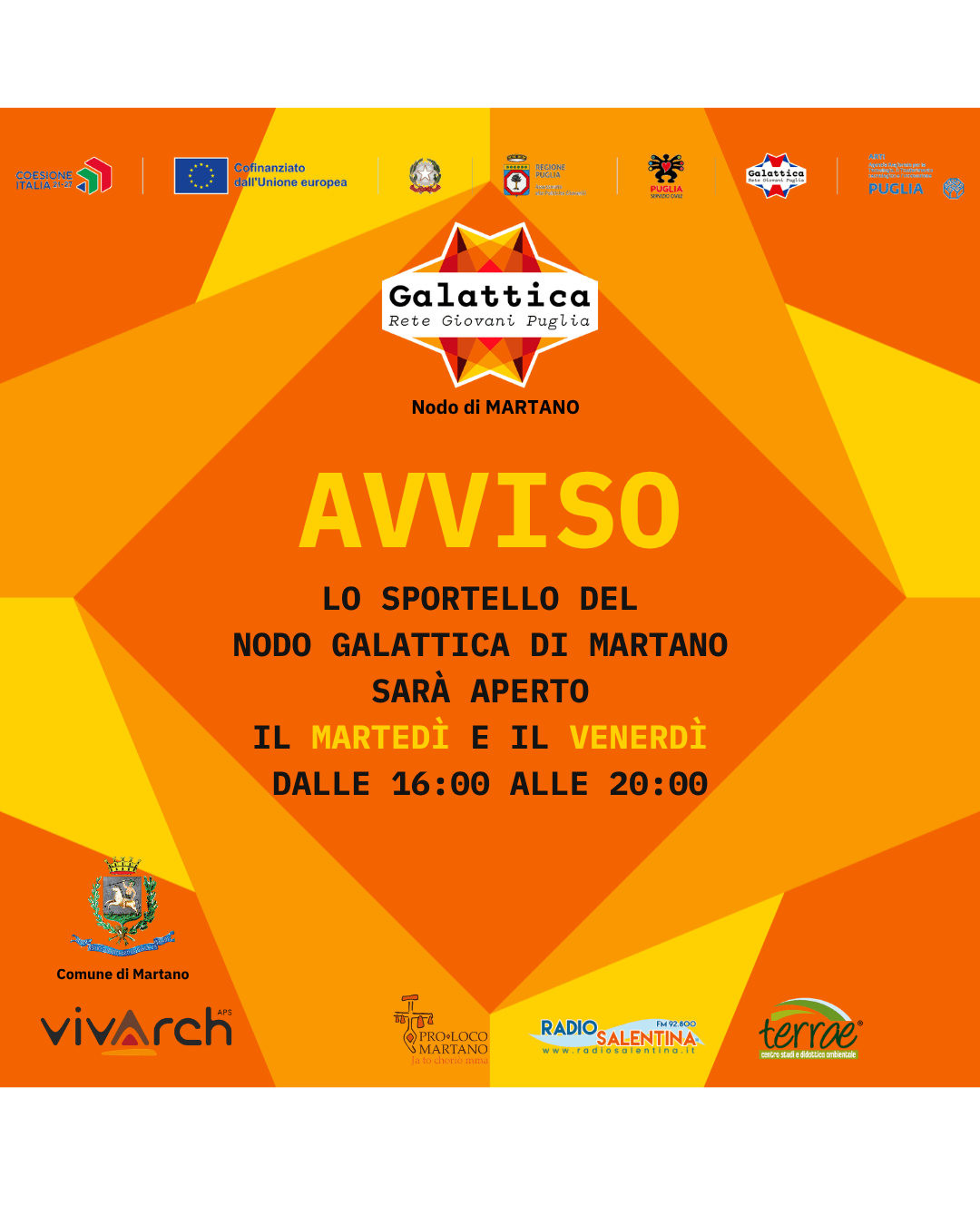 Orario sportello Galattica (dal 14 aprile 2026)