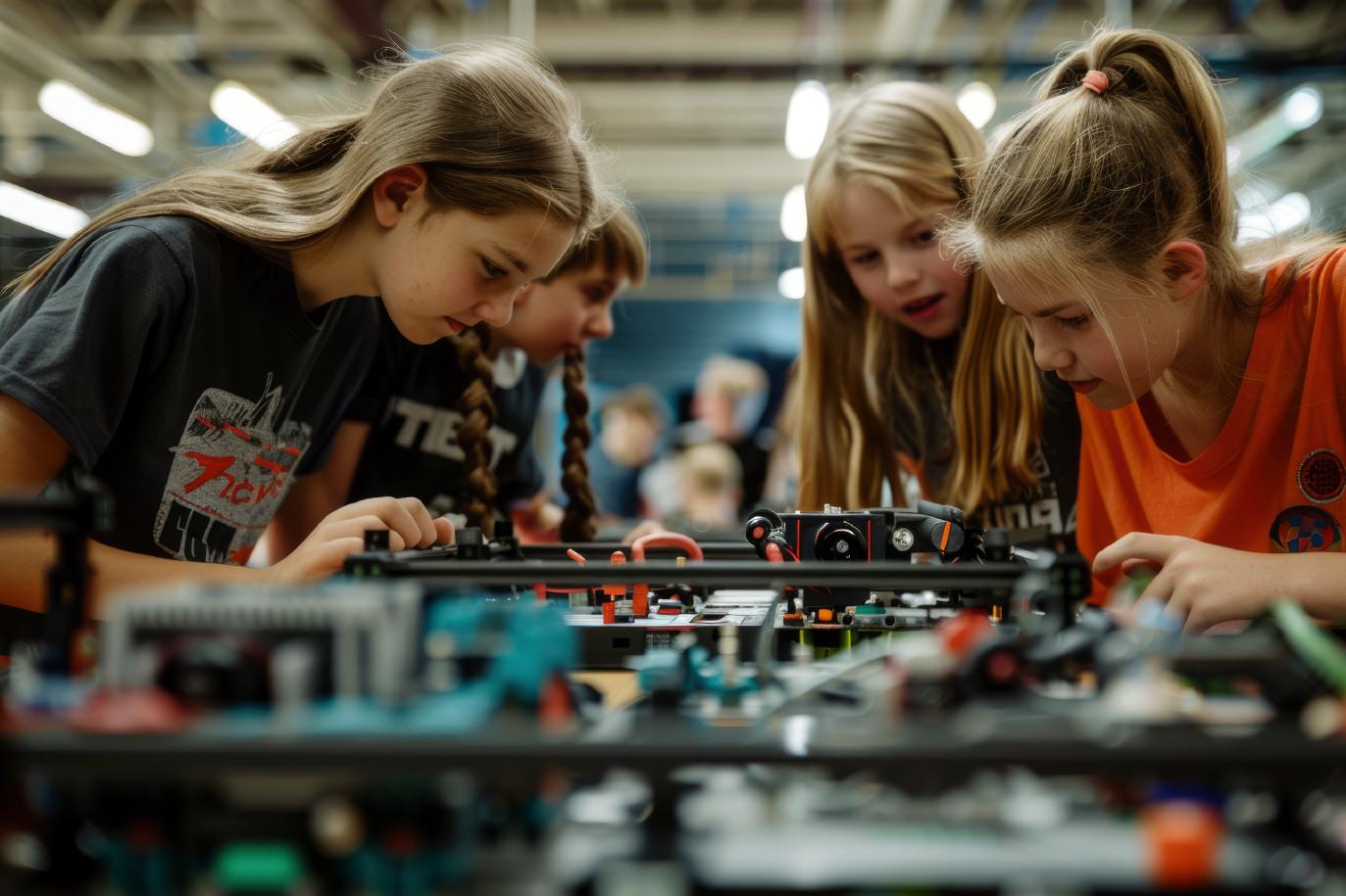 Gruppo di bambini che osserva un robot durante una sessione educativa