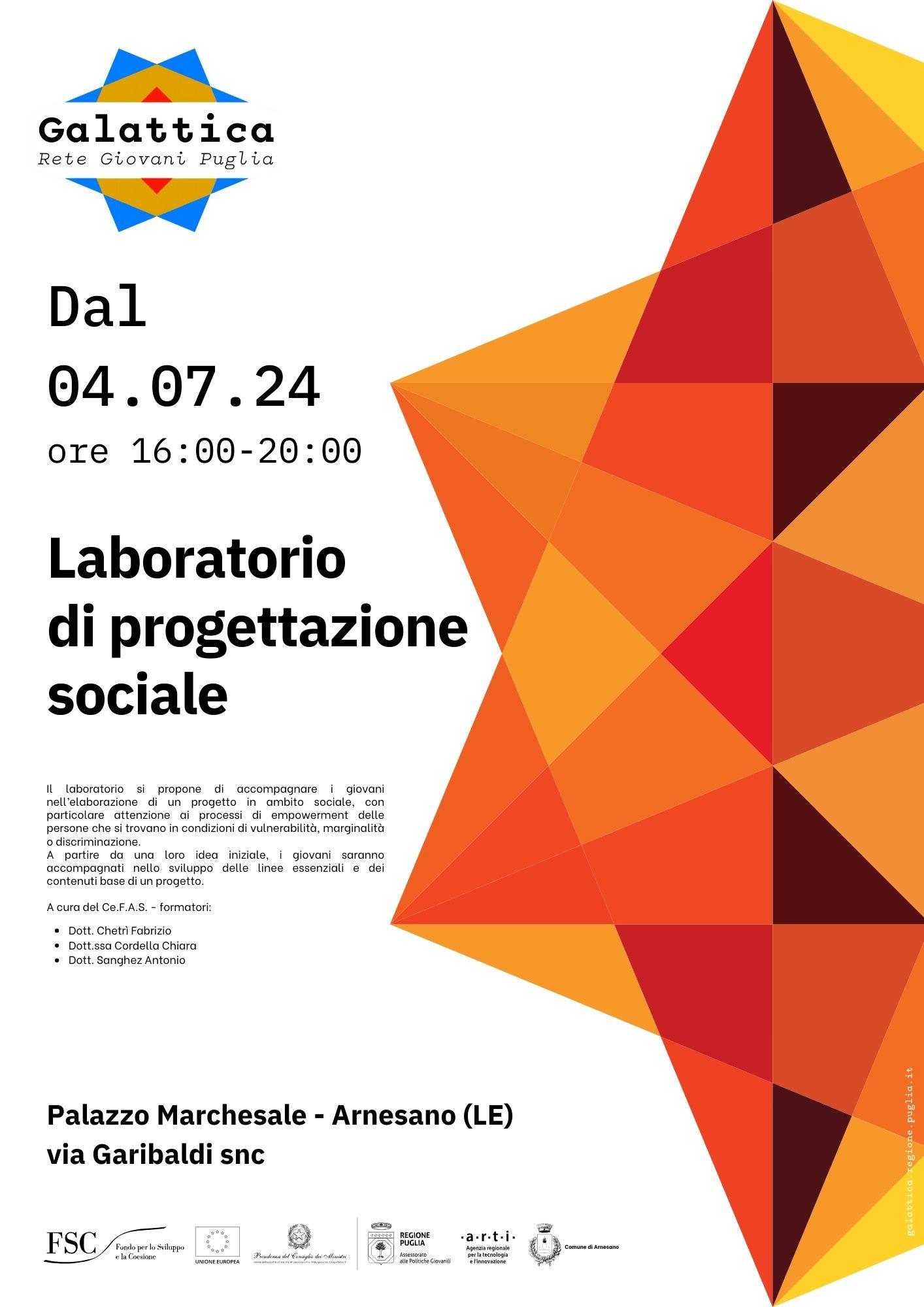 Locandina del laboratorio di progettazione sociale organizzato dal Nodo di Aresano