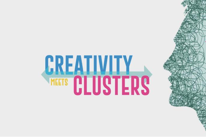 Locandina dell'evento Creativity meet Clusters 2.0, promosso da Puglia Creativa