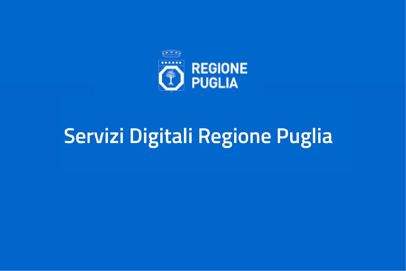 Locandina Servizi Digitali Regione Puglia, con logo ufficiale della regione su sfondo blu