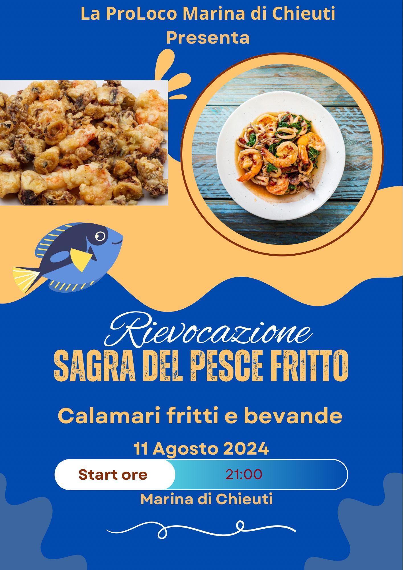 Locandina della Sagra del Pesce Fritto organizzata dal Nodo di Chieuti