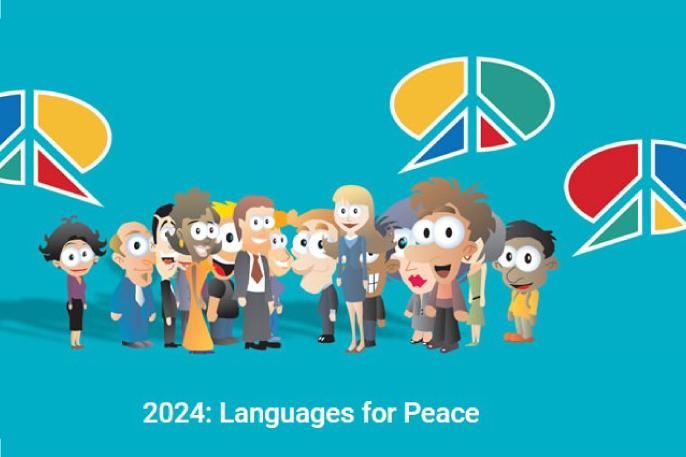 Locandina per il contest "Languages for Peace", organizzato in occasione della giornata europea delle lingue 2024