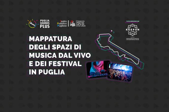 Locandina per l'open call all'indagine di mappatura dell'ecosistema musicale pugliese avviata da Puglia Sounds