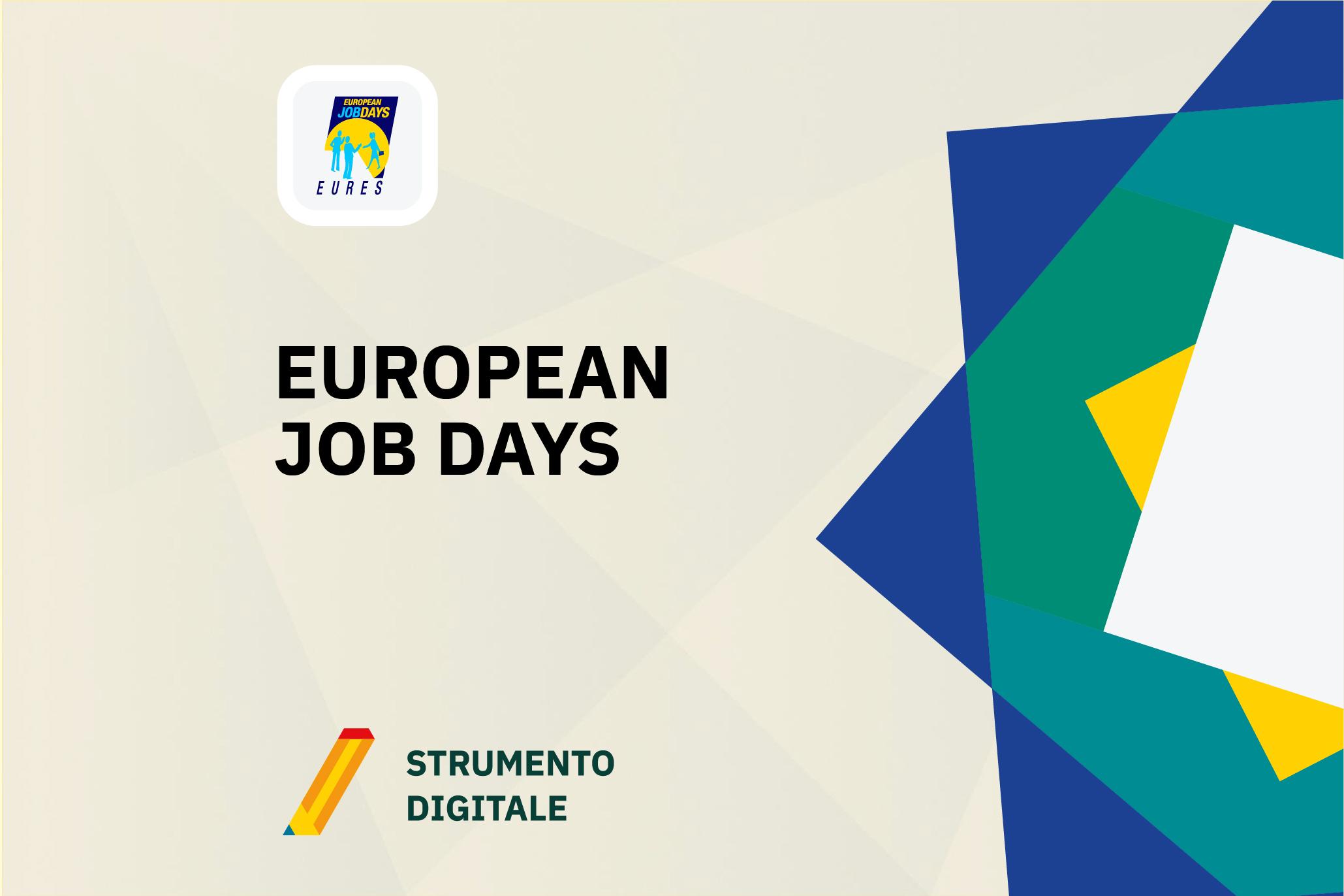 Locandina strumento European Job Days con logo EURES e motivi geometrici colorati