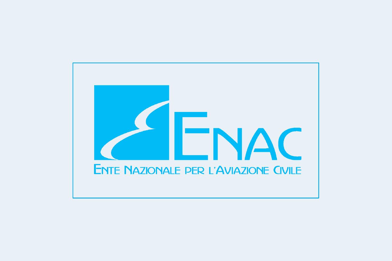 Logo ENAC - Ente Nazionale per l'Aviazione Civile su sfondo celeste