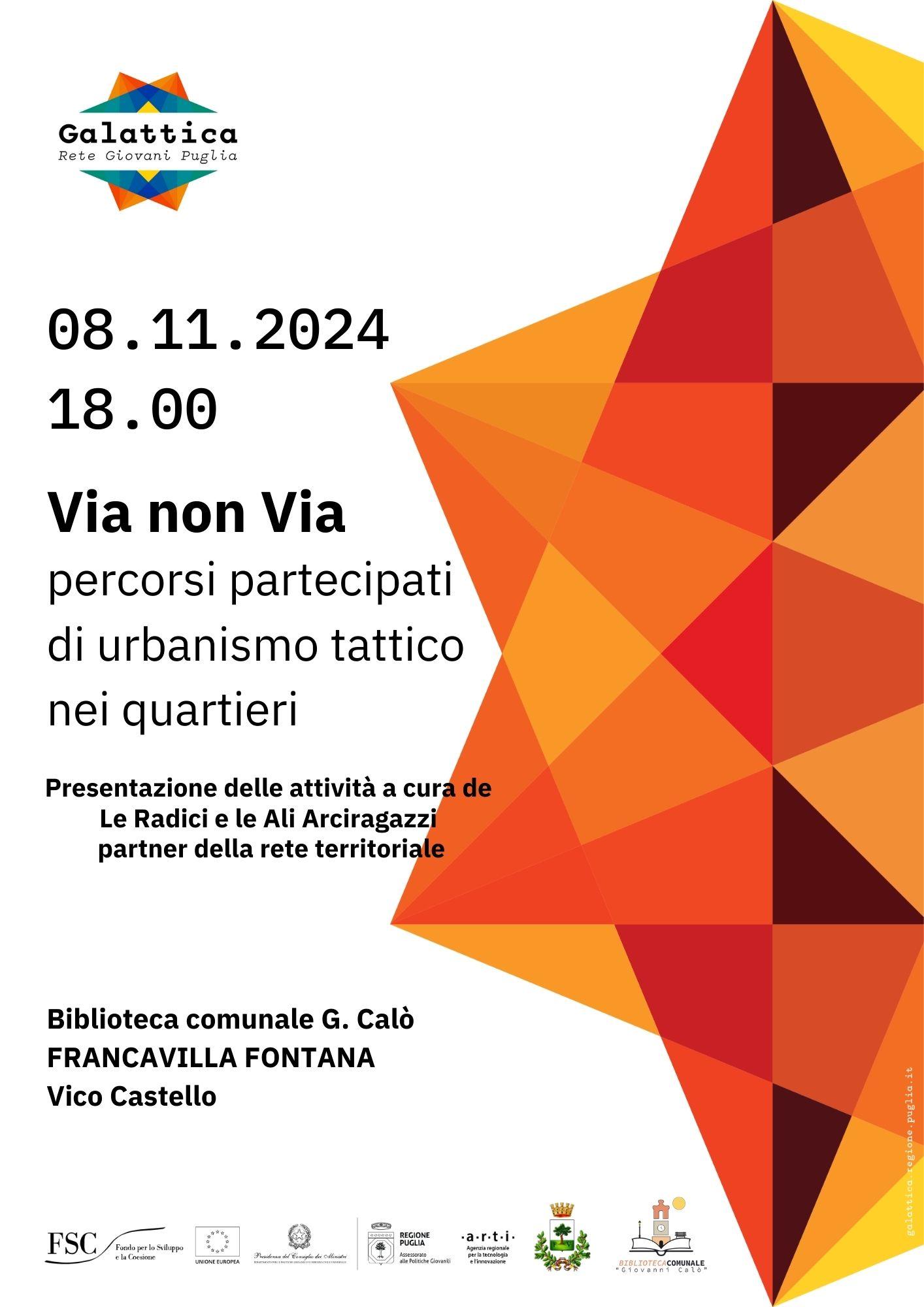 Locandina dell’evento “Via non Via” a Francavilla Fontana, percorso partecipato di urbanismo tattico nei quartieri