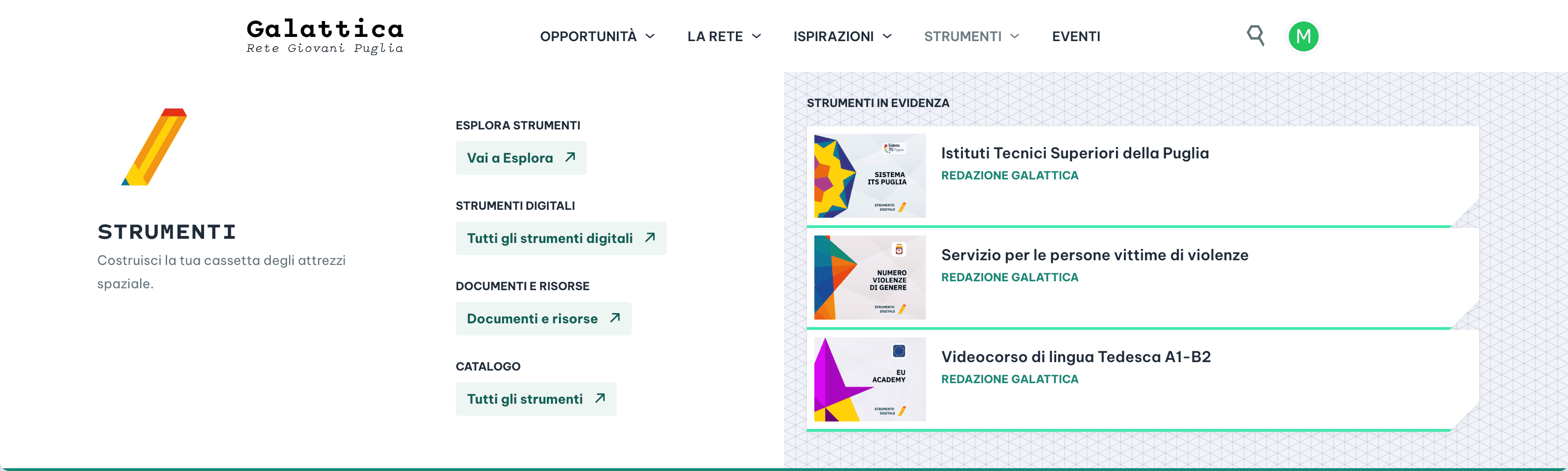 La sezione Strumenti, dal Menu