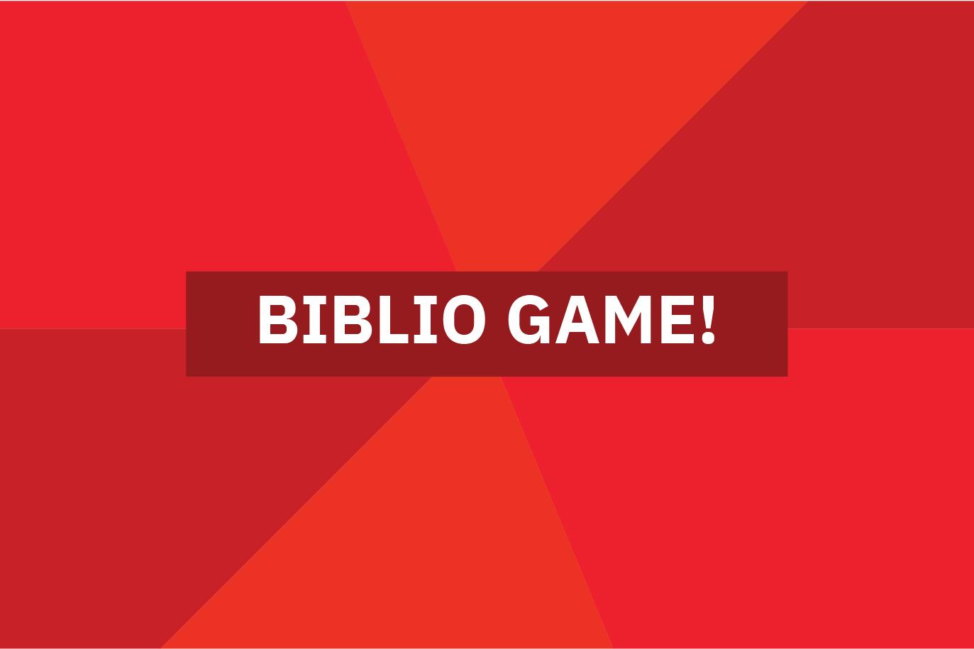 Immagine grafica con sfondo rosso e il titolo 'Biblio Game' in bianco su una barra rossa centrale