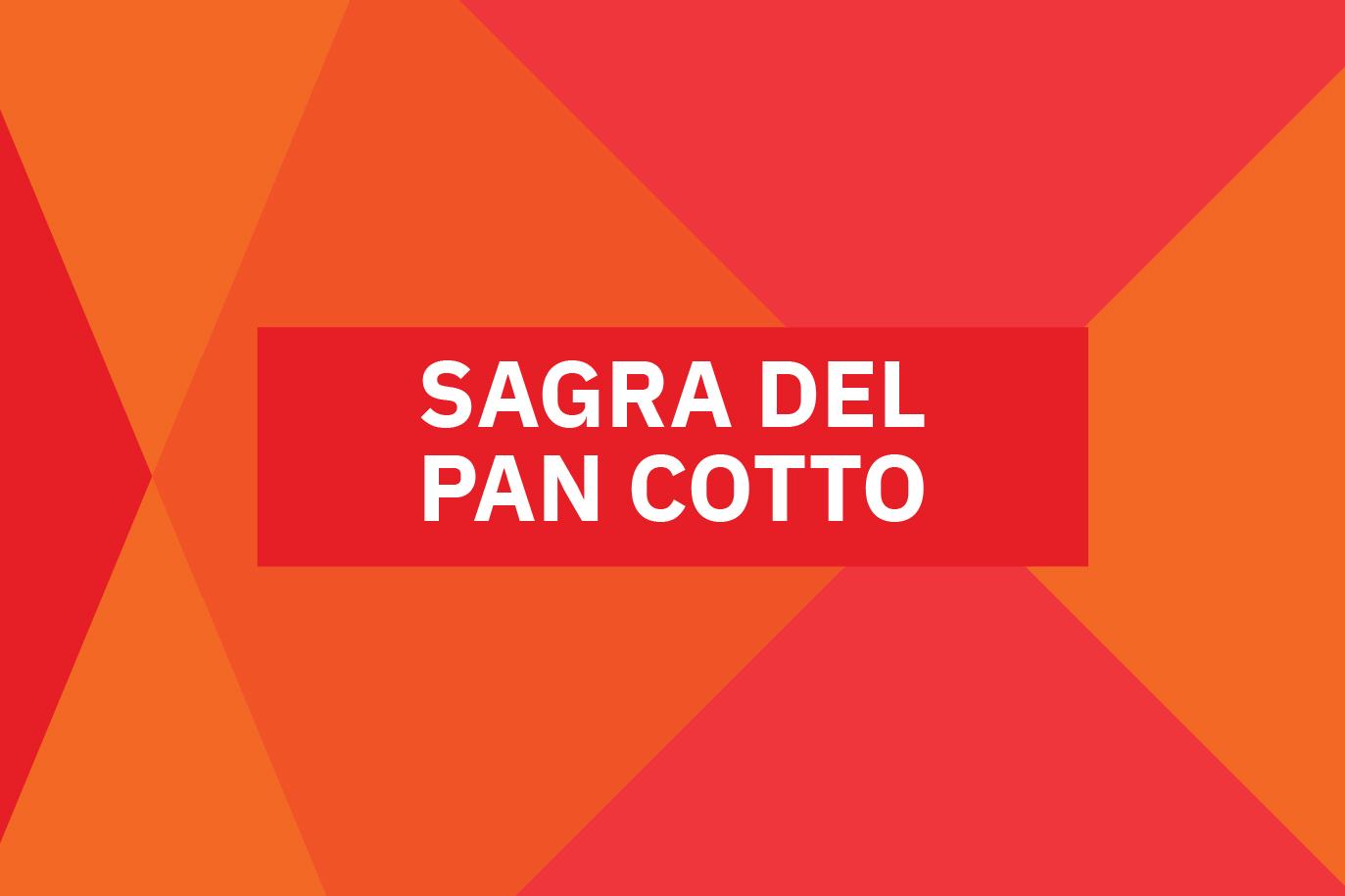 Web banner della Sagra del Pan Cotto con sfondo rosso e arancione e testo bianco al centro