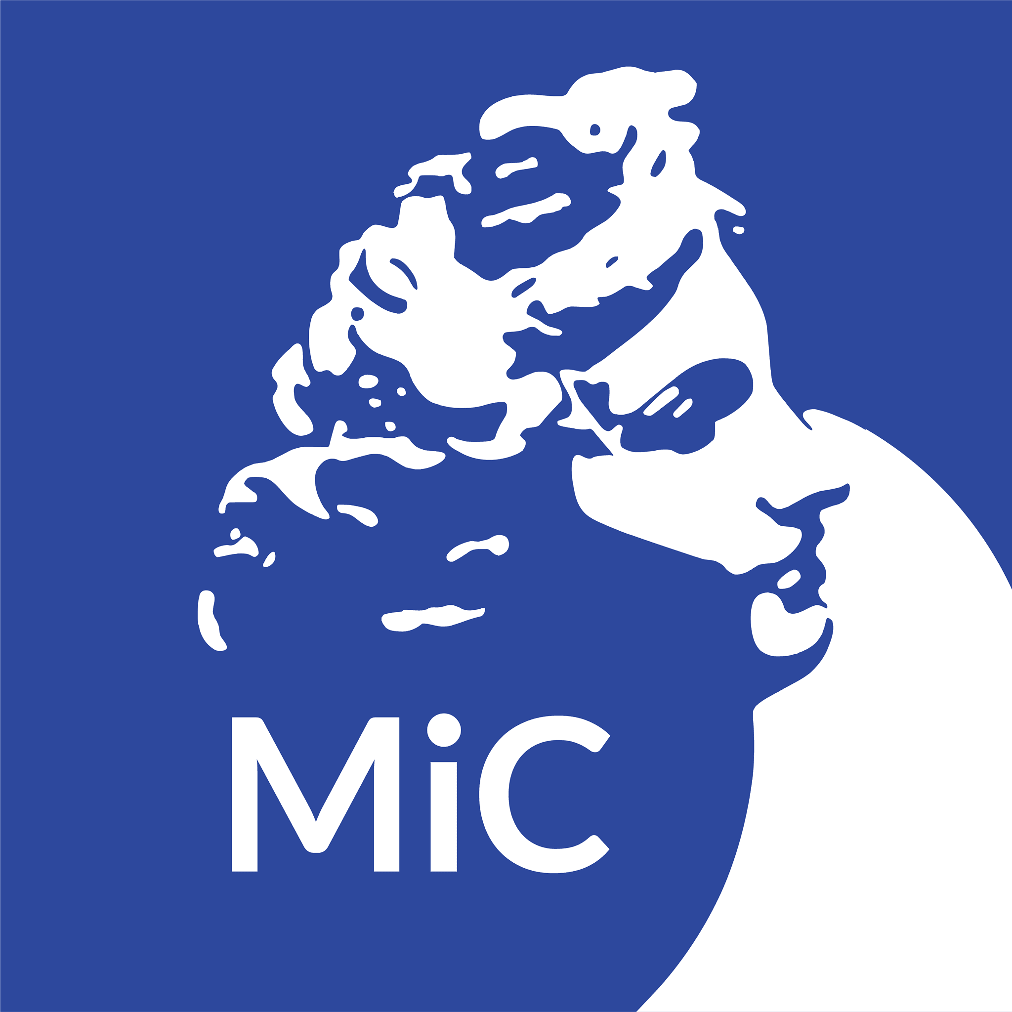 Logo del Ministero della Cultura italiano. Su sfondo blu, il profilo stilizzato in bianco del Laocoonte, scultura classica. In basso a sinistra le lettere “MiC” in bianco, sigla del Ministero della Cultura.