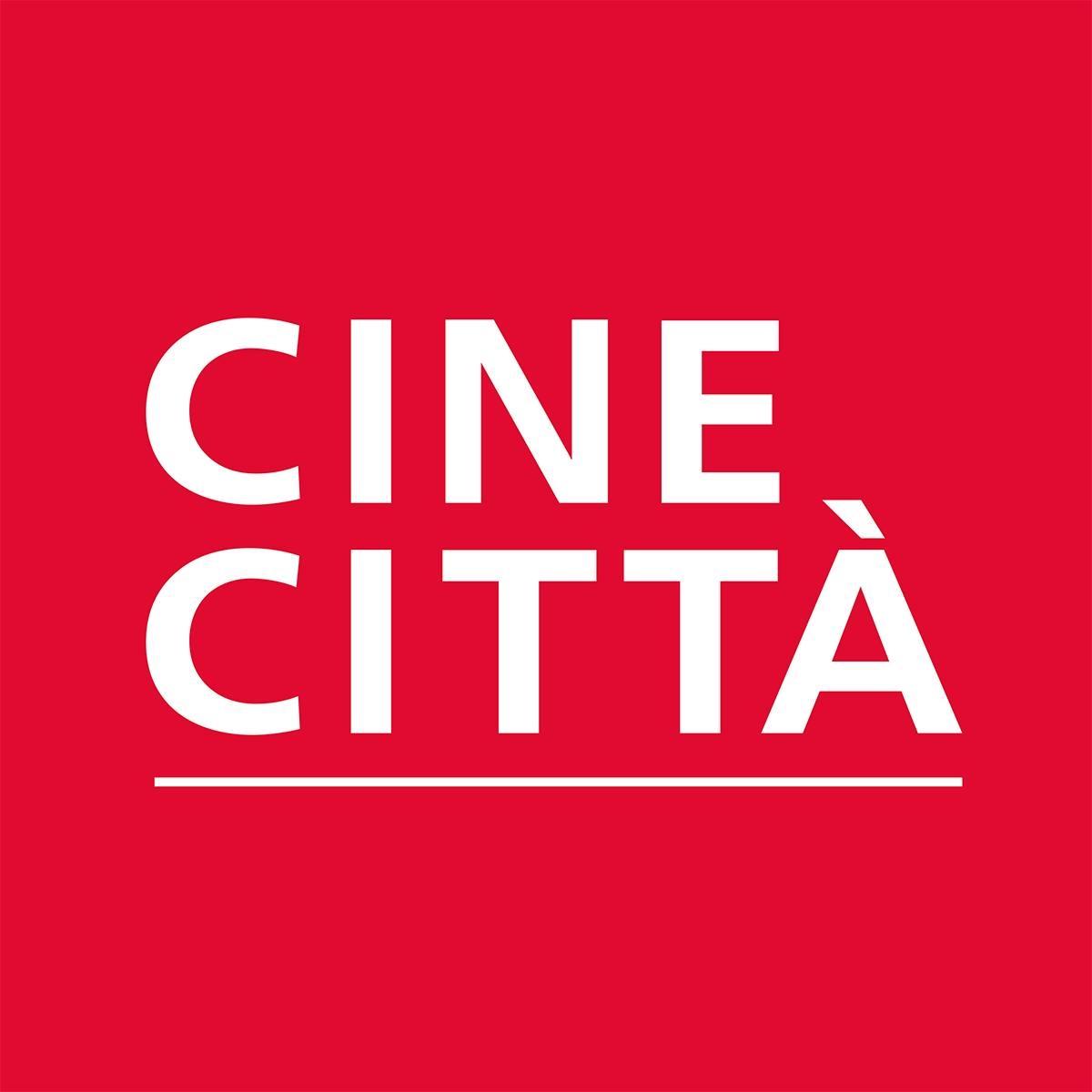Logo di cinecittà, scritta bianca su sfondo rosso