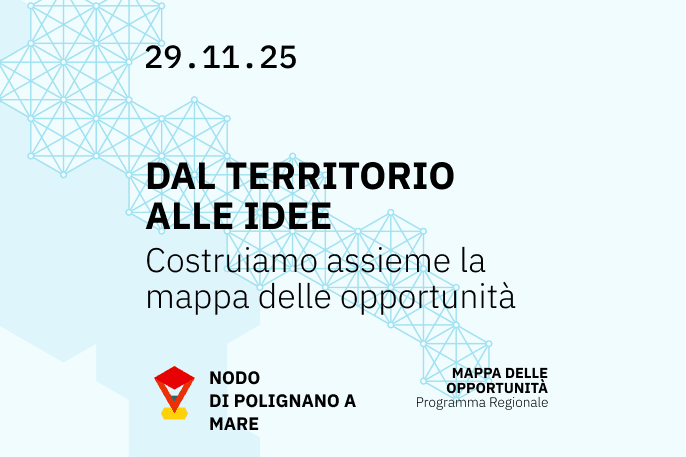Grafica con colori freschi dell'evento "dal territorio alle idee". Data 29 novembre 2025 presso