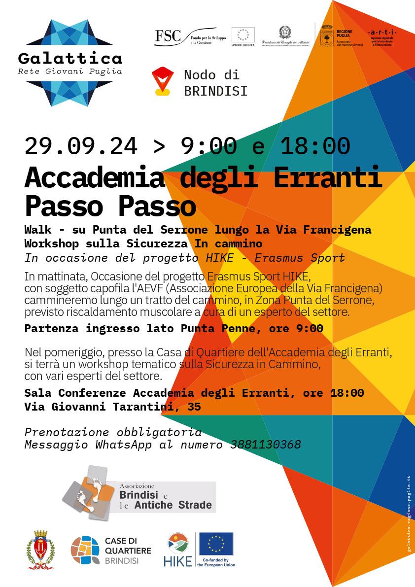 Infografica del trekking e del workshop sulla sicurezza in cammino organizzato dal Nodo di Brindisi