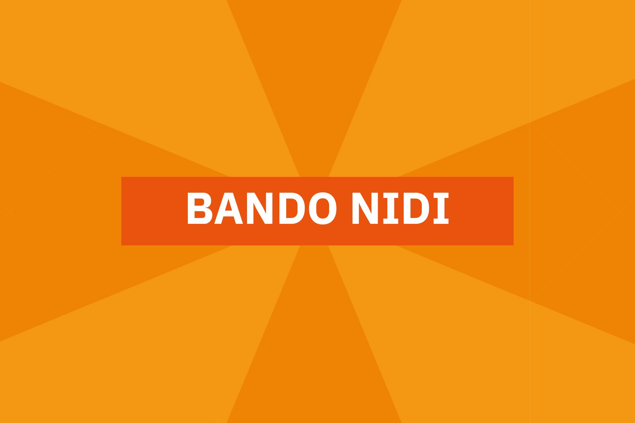 Bando Nidi – Evento di approfondimento a Taviano Banner digitale con sfondo arancione a raggi e la scritta 'BANDO NIDI' in caratteri bianchi su una fascia arancione scuro