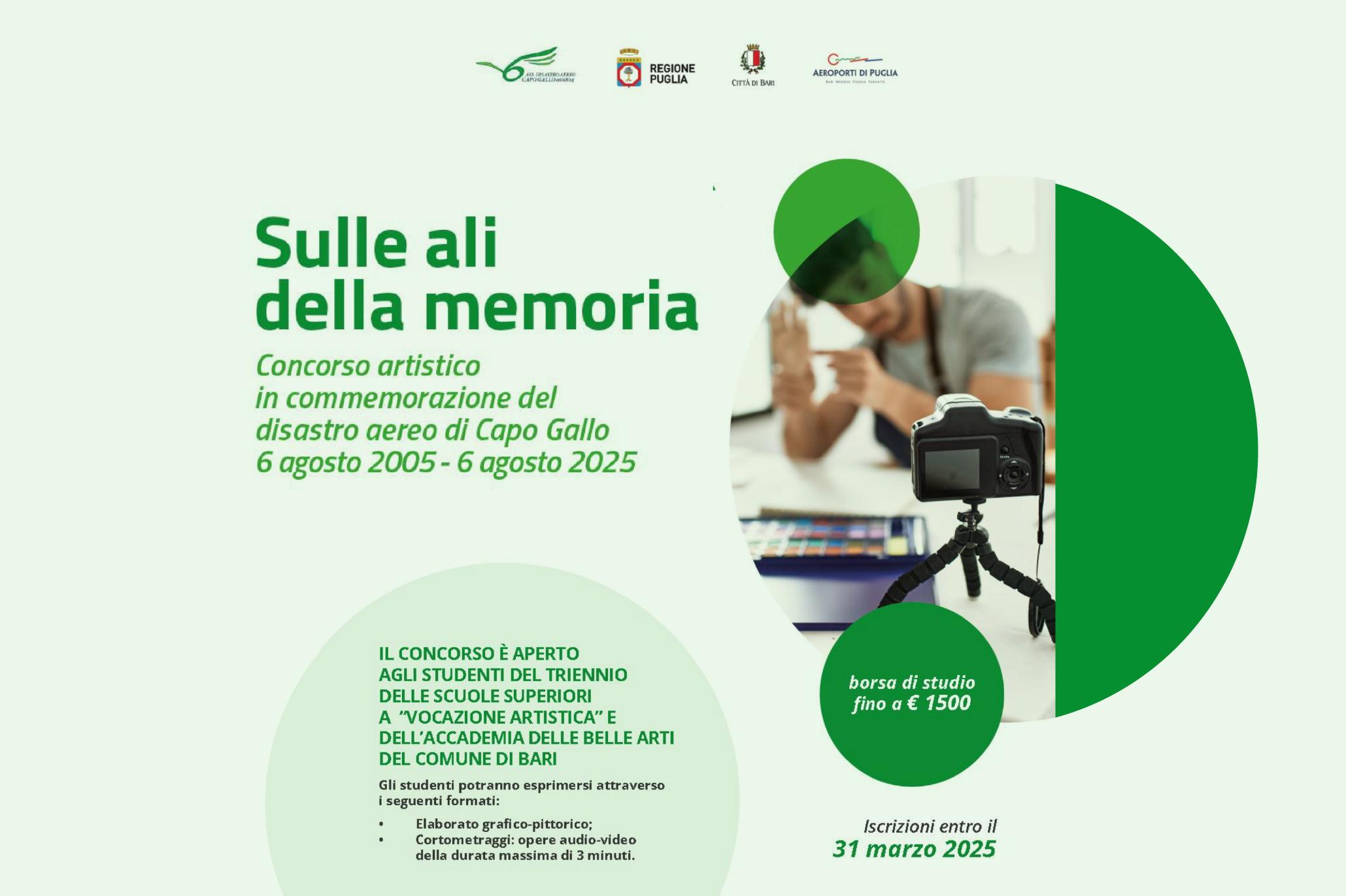 Concorso artistico Sulle ali della memoria – Commemorazione del disastro aereo di Capo Gallo Locandina del concorso artistico Sulle ali della memoria, promosso per commemorare il disastro aereo di Capo Gallo (6 agosto 2005 - 6 agosto 2025).