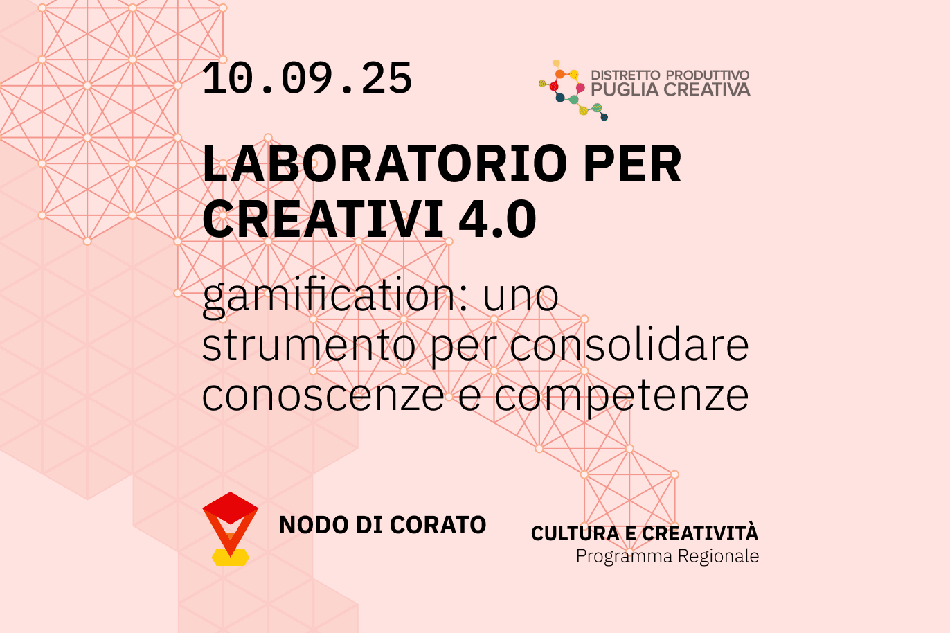 Copertina del Laboratorio per Creativi 4.0 Copertina Laboratorio per creativi 4.0 con titolo in grassetto e data dell'evento