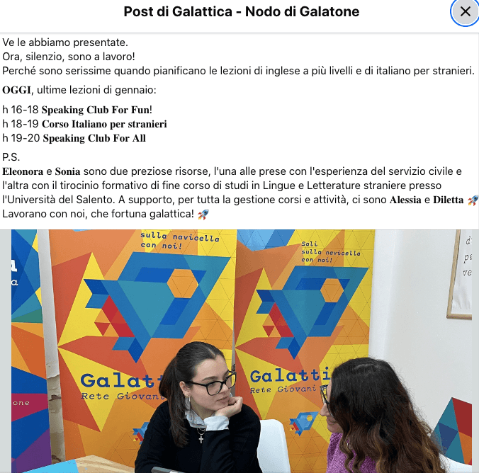 Corso di italiano per stranieri, Nodo Galattica Galatone