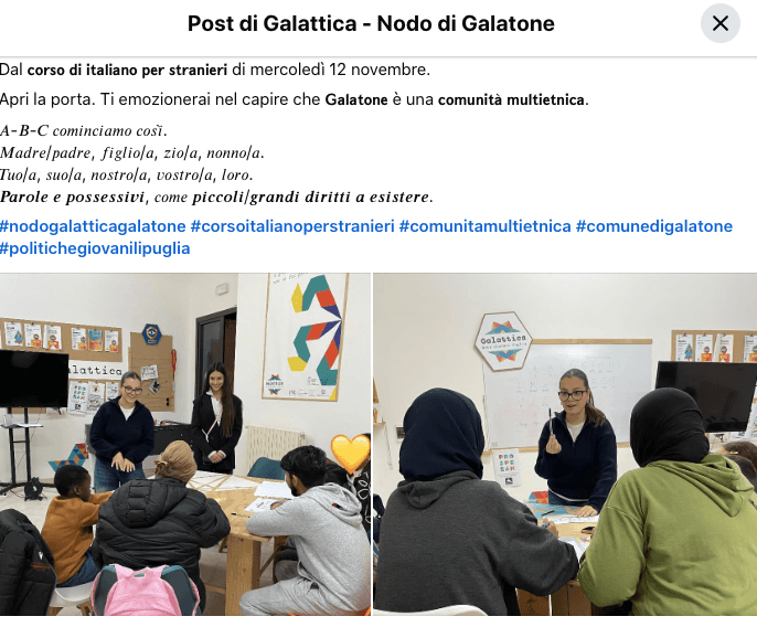 Corso di italiano per stranieri, Nodo Galattica Galatone