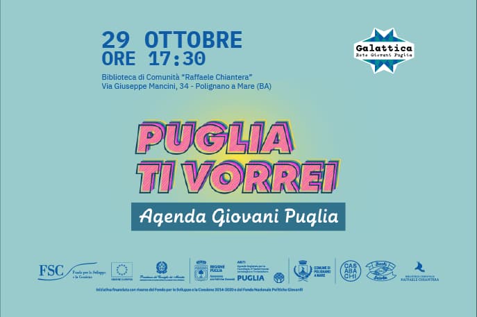 Grafica evento Puglia ti vorrei del 29 ottobre a Polignano a Mare